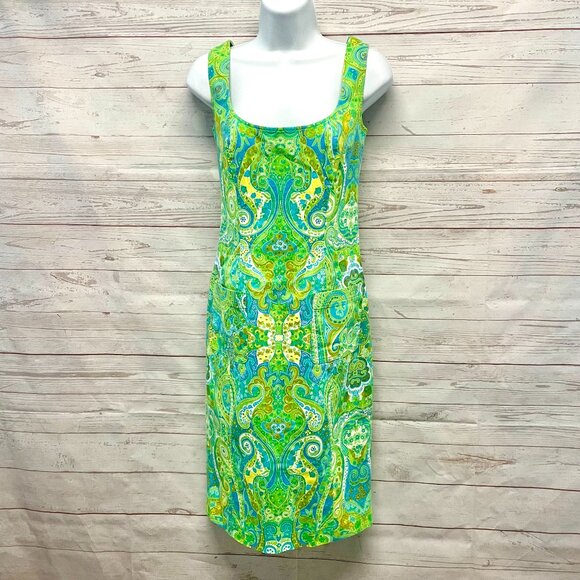Vintage Escada Cotton Paisley Print Sheath Dress - Picture 1 of 9